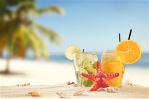果汁椰树沙滩海景风景画