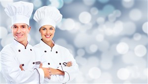 光斑背景上的欧美厨师高清图片