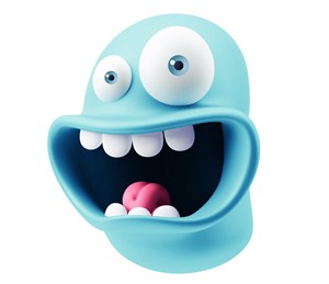 蓝色3d大嘴巴大小眼惊讶卡通表情高清图片