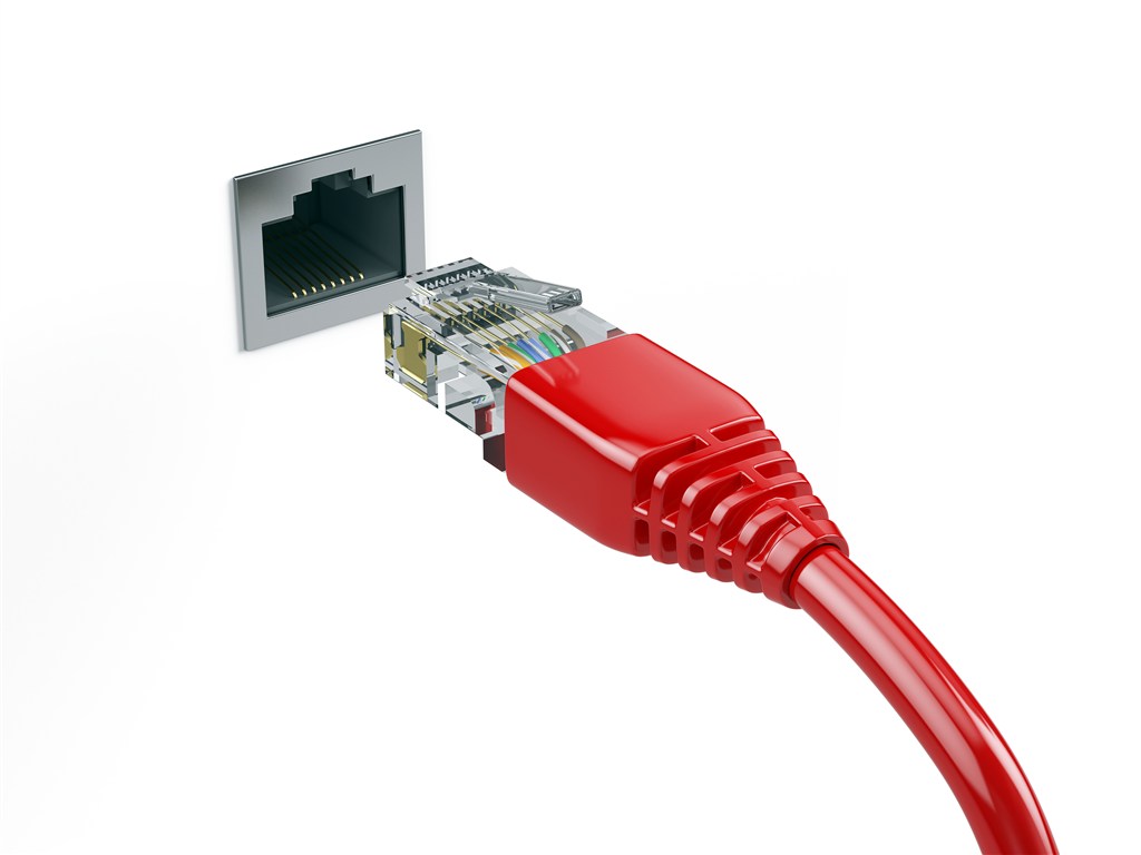 红色网线端子端口连接高清图片