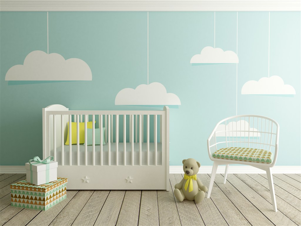 淡绿色清新婴儿房家居装饰效果高清图片