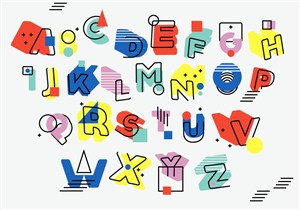 26个彩色孟菲斯风格字母矢量图