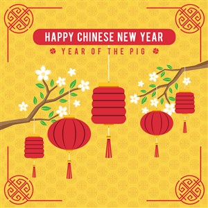 新年春节海报矢量中国红喜庆素材中国传统新年素材