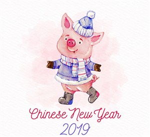 彩绘新年冬装小猪矢量素材