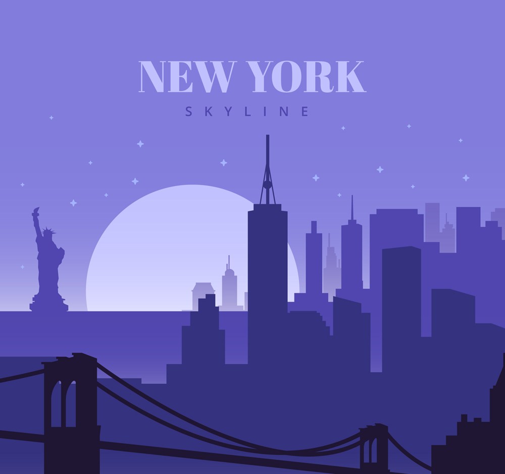 创意纽约日落风景剪影矢量素材