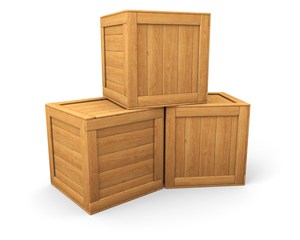三只堆放在一起的木质包装箱高清图片