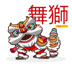 卡通白色春节舞狮矢量素材_ 
