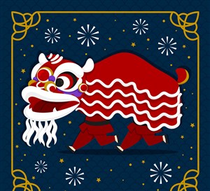 红色春节舞狮子矢量素材 