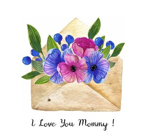 彩绘母亲节装满花卉的信封矢量图