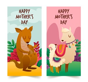 2款卡通母亲节动物banner矢量素材袋鼠羊驼