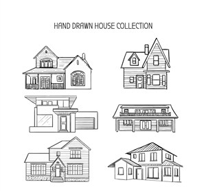 6款手绘风格住宅设计矢量图