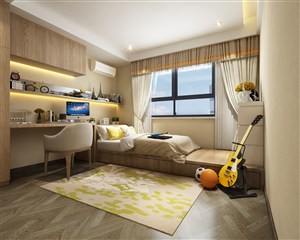 黄色调儿童房卧室装修效果图榻榻米装饰设计