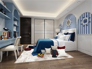 蓝色海洋男孩子儿童房卧室装修效果图