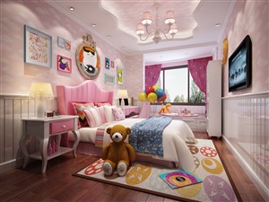 粉色可爱女孩儿童房装修效果图