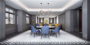 灰色调蓝色餐椅装饰餐厅装修效果图