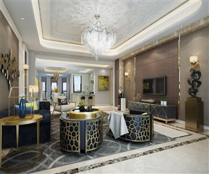 大型水晶灯欧式风格客厅装修效果图三居室设计