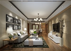 三居室现代风格客厅装修效果图风景背景墙装饰设计