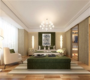 墨绿色沙发床装饰现代风格卧室装修效果图