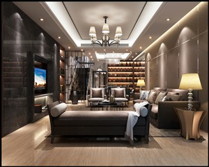 黑棕对色现代风格客厅装修效果图三居室设计