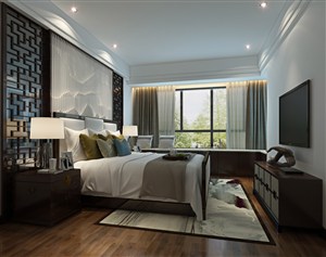 新中式风格卧室装修效果图实木雕刻屏风设计