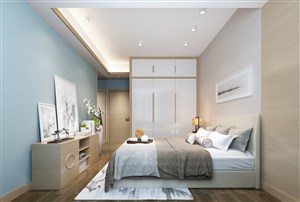 实木装饰小卧室装修效果图浅蓝色背景墙装饰设计