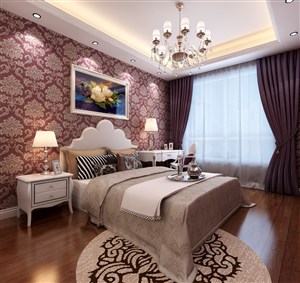 紫色系地中海风格卧室装修效果图