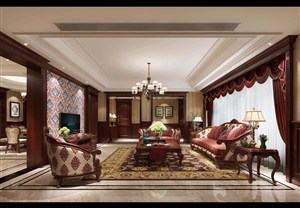 酒红色豪华欧式风格客厅效果图四居室设计
