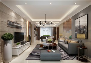 三居室现代风格客厅装修效果图灰色沙发装饰设计
