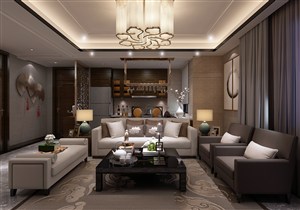 新中式风格客厅装修效果图立体茉莉花吊灯装饰设计