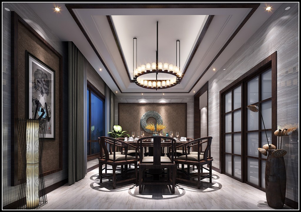 新中式风格餐厅装修效果图宽大高雅设计