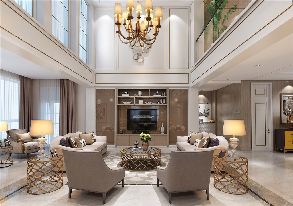 欧式风格别墅客厅装修效果图网状茶几凳子装饰设计