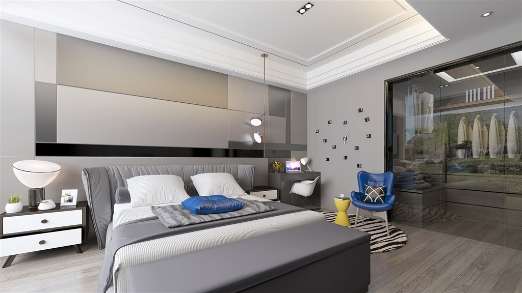 现代风格卧室装修效果图黑白灰色调设计