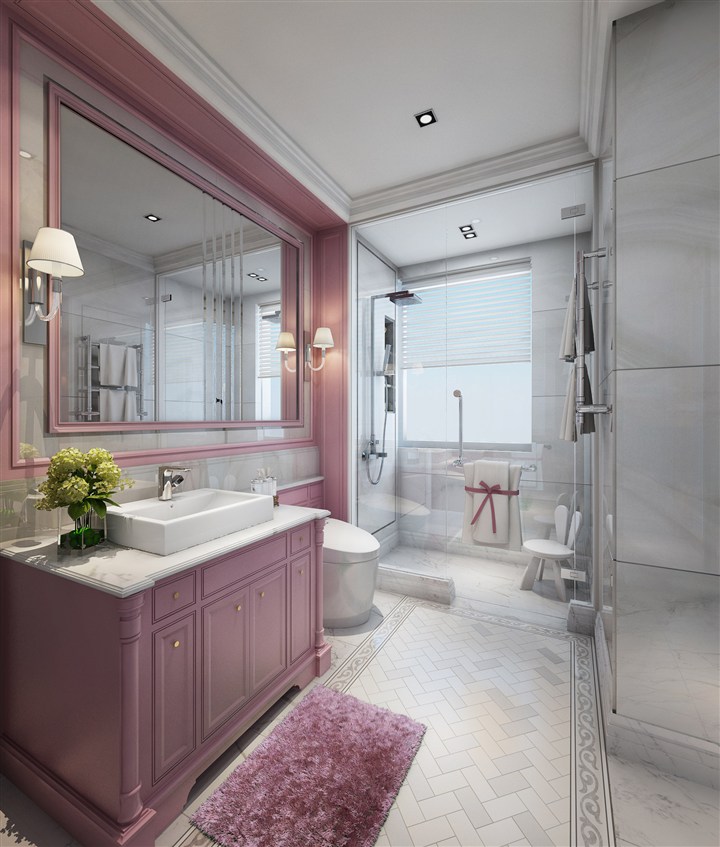 粉红色调可爱卫生间装修效果图