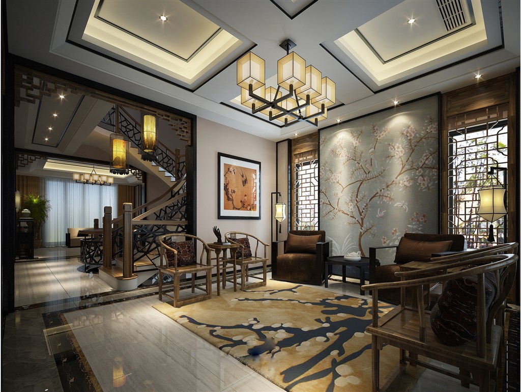 典雅别墅客厅装修效果图新中式风格设计