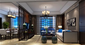 两居室新中式风格客厅装修效果图中国陶瓷圆凳装饰设计