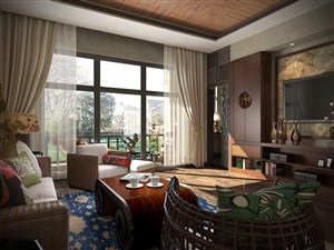 新中式风格客厅装修效果图竹子家具装饰设计
