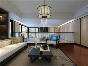 新中式风格别墅客厅装修效果图黑白主色调搭配设计