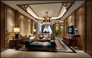 新中式风格客厅装修效果图实木精美雕刻设计
