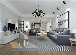 黑色蜘蛛型吊灯现代风格客厅装修效果图三居室设计