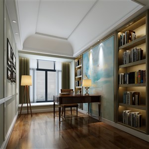 蓝天壁画现代风格书房装修效果图