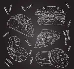 6款粉笔绘快餐食物设计矢量图 