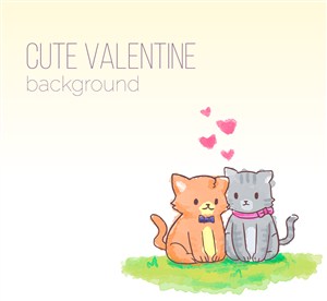 可爱情人节情侣猫咪矢量素材爱情插画