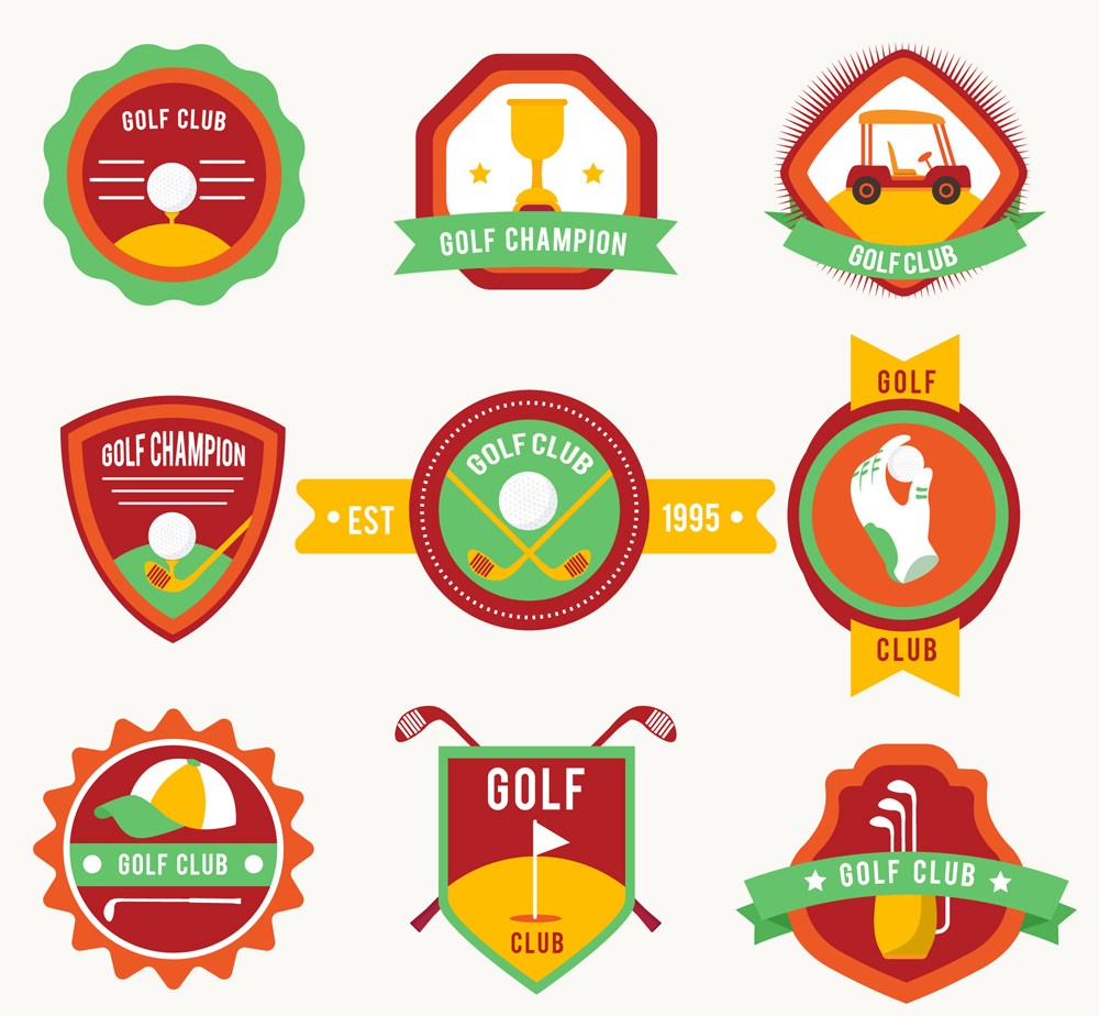 9款彩色高尔夫俱乐部标签矢量图 