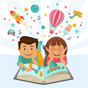 手绘火箭热气球飞机儿童读书日卡通插画六一儿童节海报