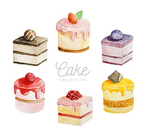 6款水彩绘美味蛋糕矢量素材 