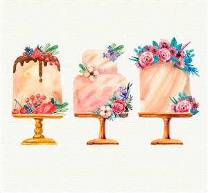 3款美味花卉装饰蛋糕矢量图