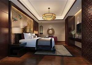 鸟语花香壁画卧室装修效果图新中式风格设计