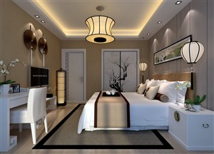 白色简约新中式风格卧室装修效果图