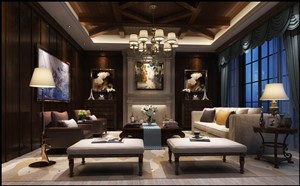 暗色调美式风格客厅装修效果图三居室设计