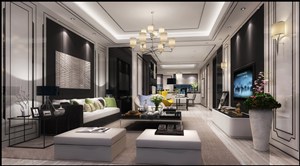 黑白搭配美式风格客厅装修效果图三居室设计